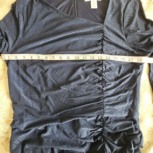 LONDON TIMES NWT Women’s Size 14 Navy Asymmetrical Ruched Dress - Picture 5 of 8